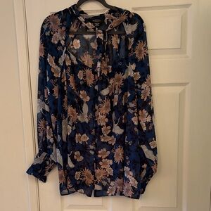 Floral Sheer Blouse - Blue and Pink
